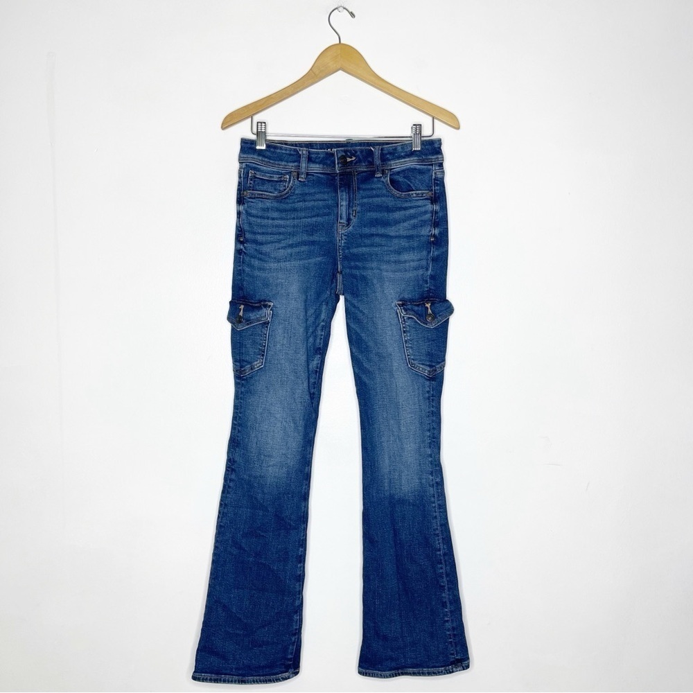American Eagle Kick Boot Denim Jean Cargo Pockets Size 4